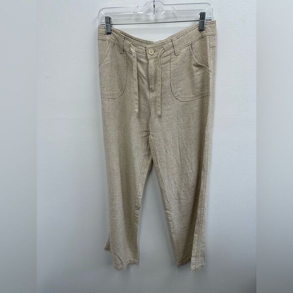 H&M Beige Linen Blend 2 Piece Pant Set Ruche Tie Front Top Wide Leg Size XS/S - Picture 11 of 15